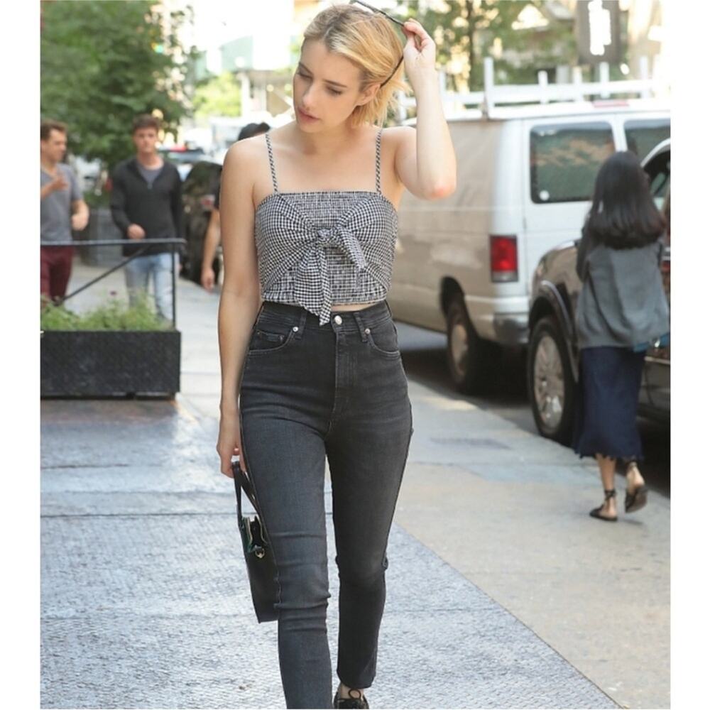 Agolde Roxanne Super High-Rise Skinny Jeans in Dark Gray Black Size 30